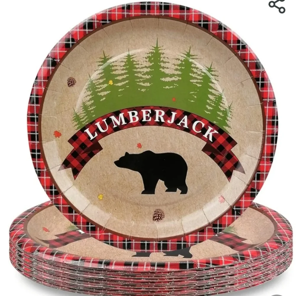 New in packaging! Lumber jack theme party supplies 24 disposable plates set